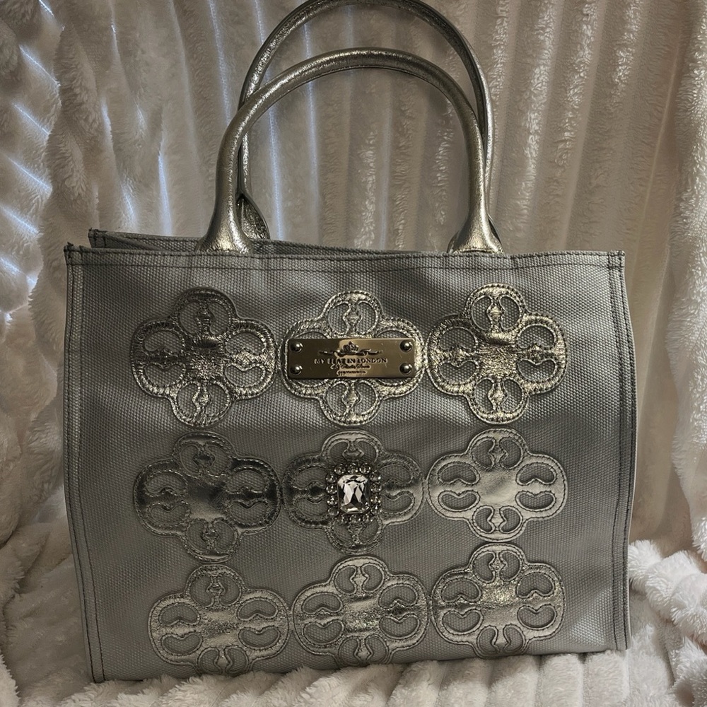 Elegant Brighton Exclusive Silver Tote Bag with Designer Details